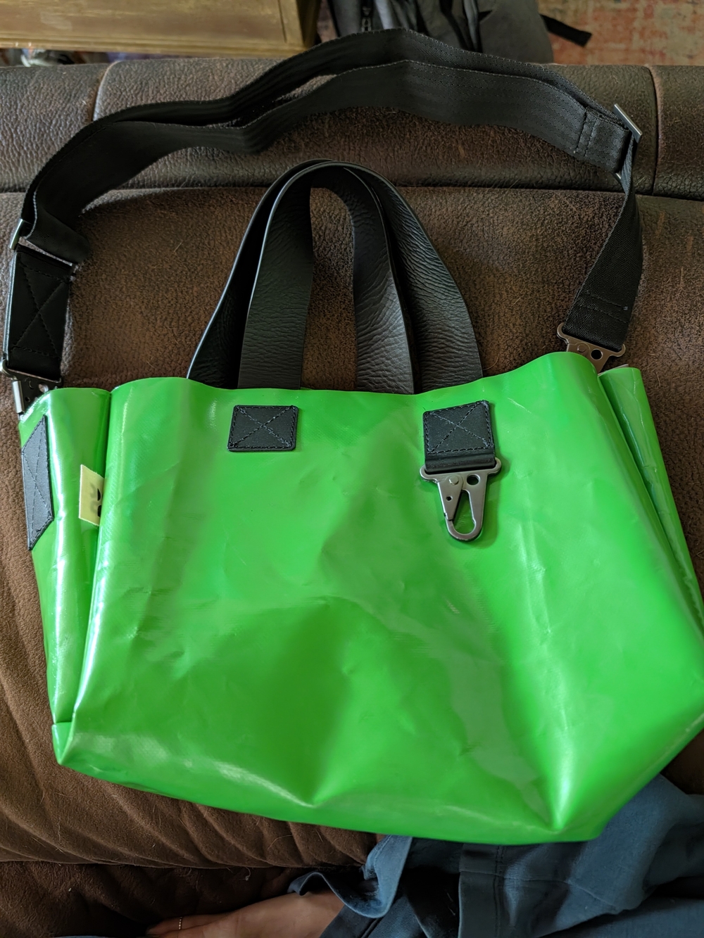 Bright Green Tote Bag with Black Straps